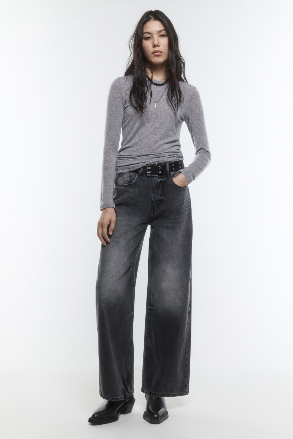 Джинсы baggy fit со средней посадкой и ремнем - цвет серый - 5