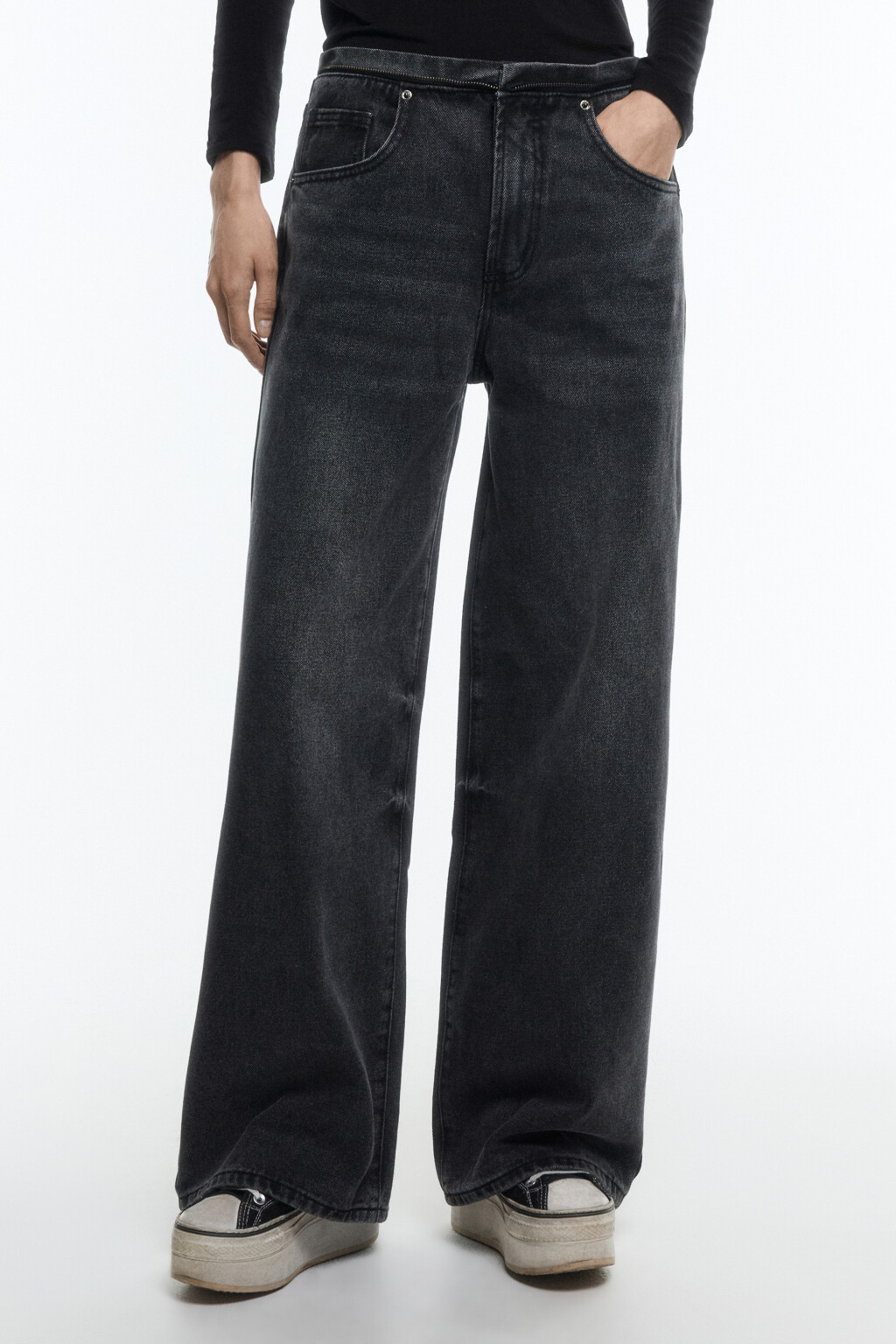 Джинсы широкие с молнией на поясе - цвет серый - 2