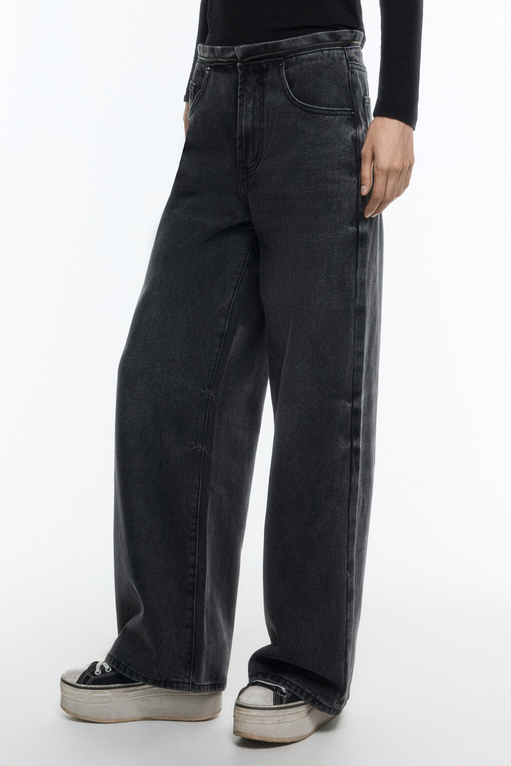 Джинсы широкие с молнией на поясе - цвет серый - 3