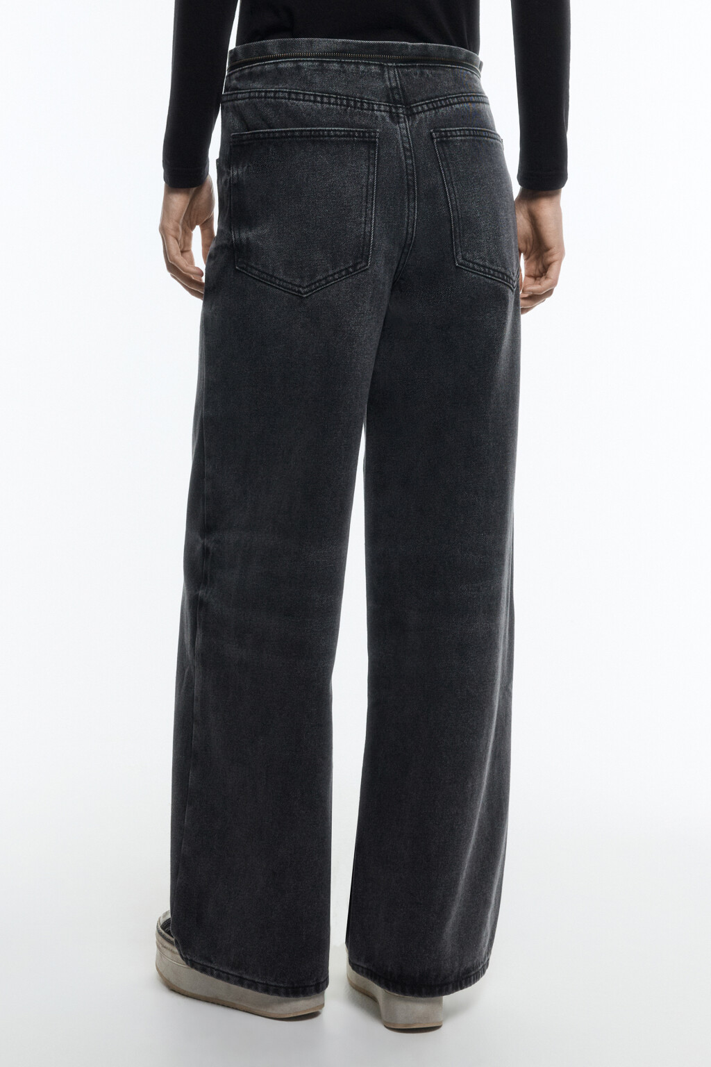 Джинсы широкие с молнией на поясе - цвет серый - 4