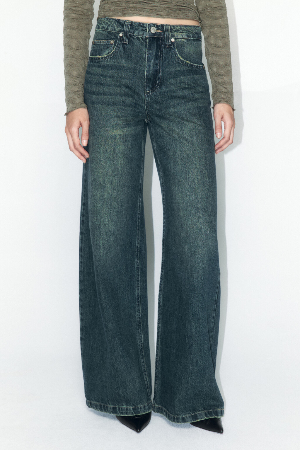 Джинсы wide leg широкие с высокой посадкой - цвет темный тинт - 3