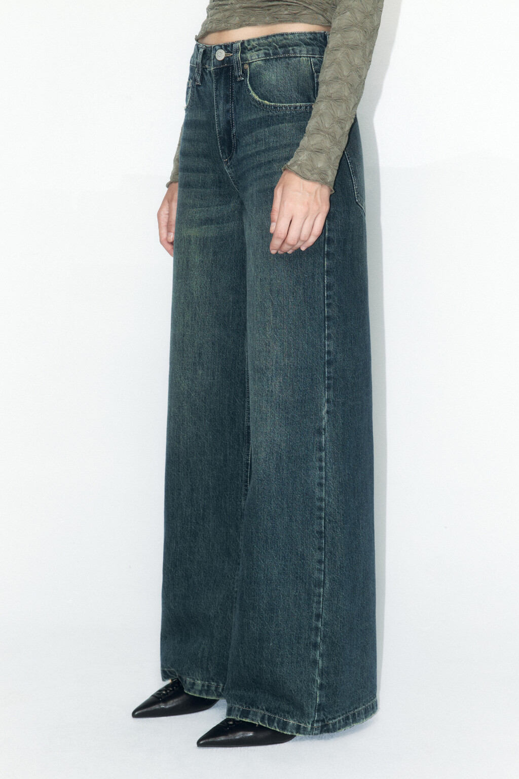 Джинсы wide leg широкие с высокой посадкой - цвет темный тинт - 4