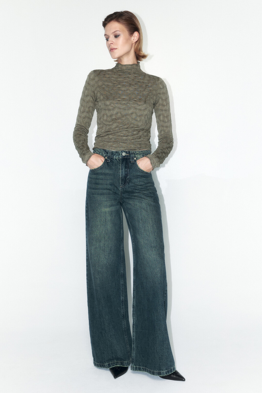 Джинсы wide leg широкие с высокой посадкой - цвет темный тинт - 1