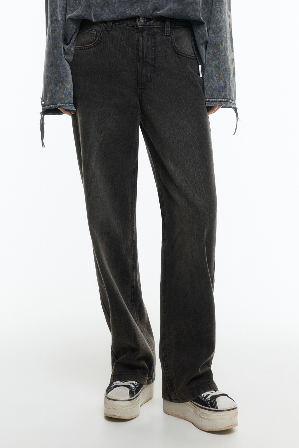 Джинсы straight fit прямые со средней посадкой - цвет серый - 2