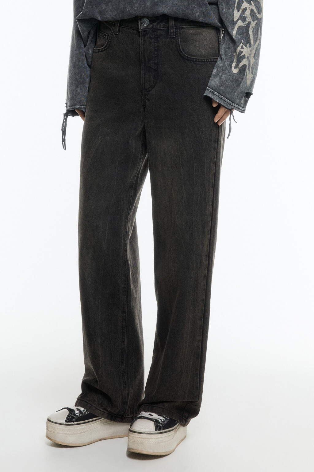 Джинсы straight fit прямые со средней посадкой - цвет серый - 3