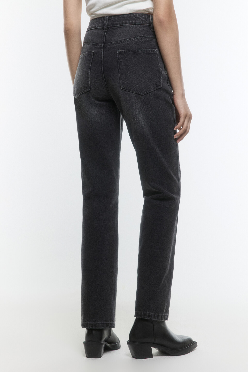 Джинсы прямые с высокой посадкой и разрезами - цвет серый - 4