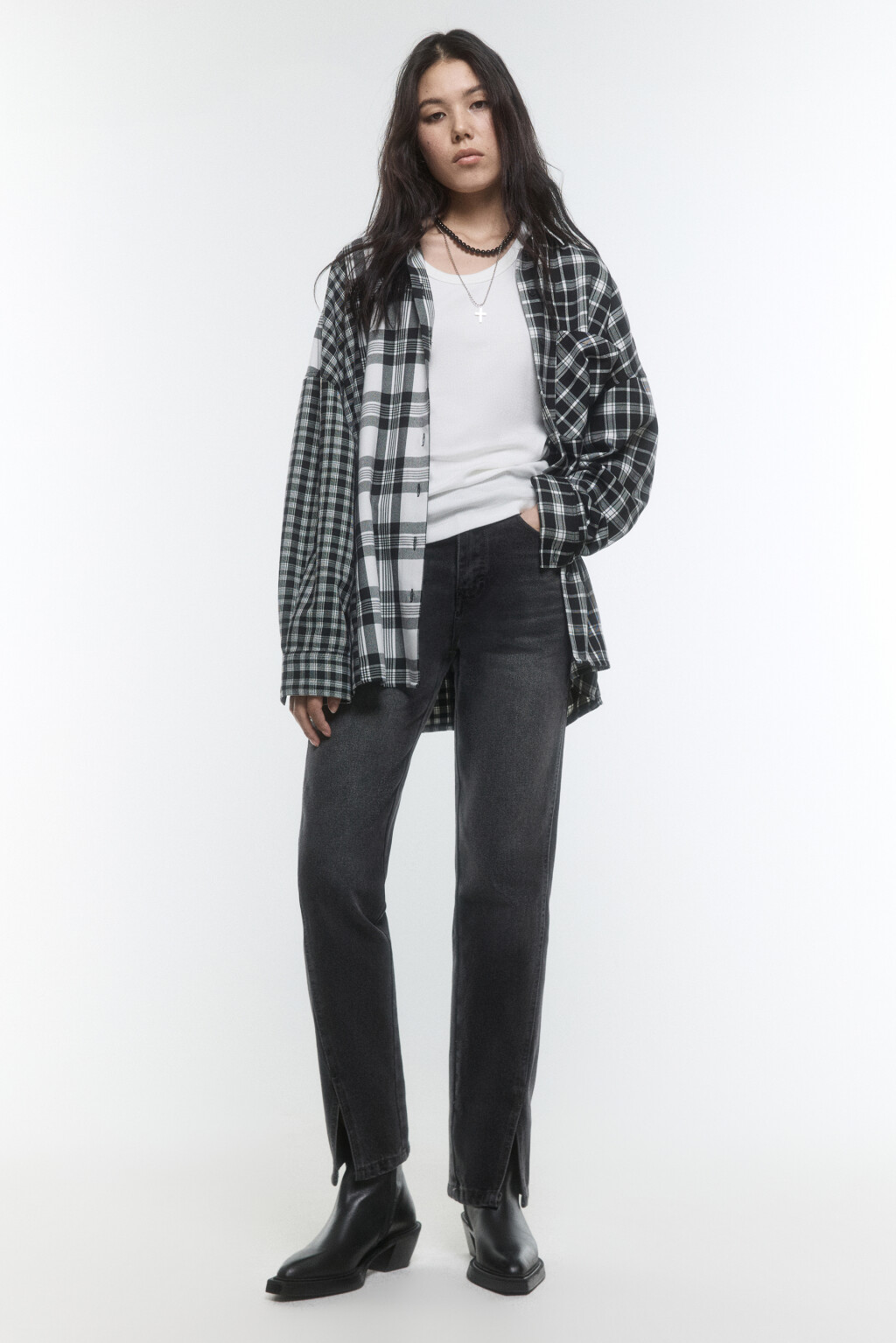 Джинсы прямые с высокой посадкой и разрезами - цвет серый - 5