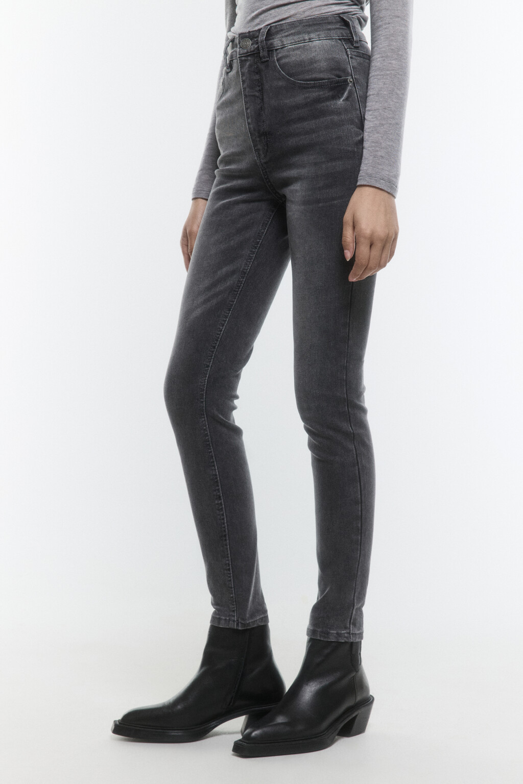 Джинсы skinny fit с высокой посадкой - цвет серый - 4