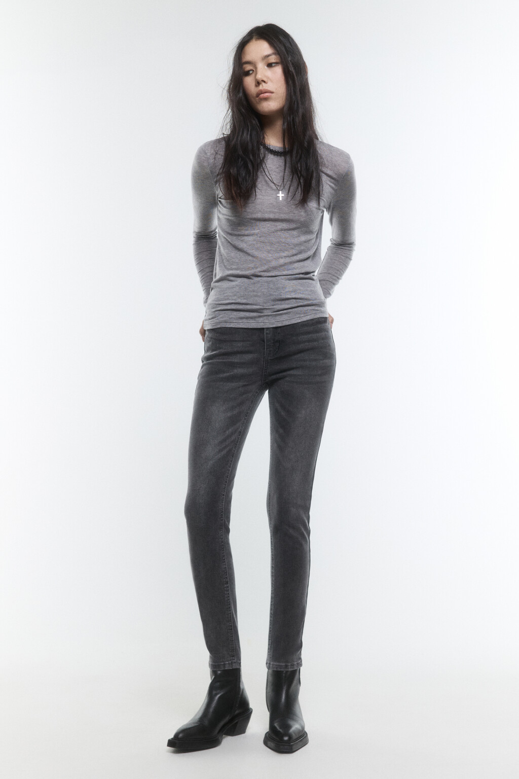 Джинсы skinny fit с высокой посадкой - цвет серый - 6