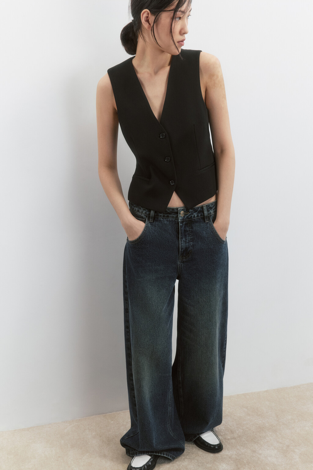 Джинсы baggy fit со средней посадкой - цвет темный тинт - 1