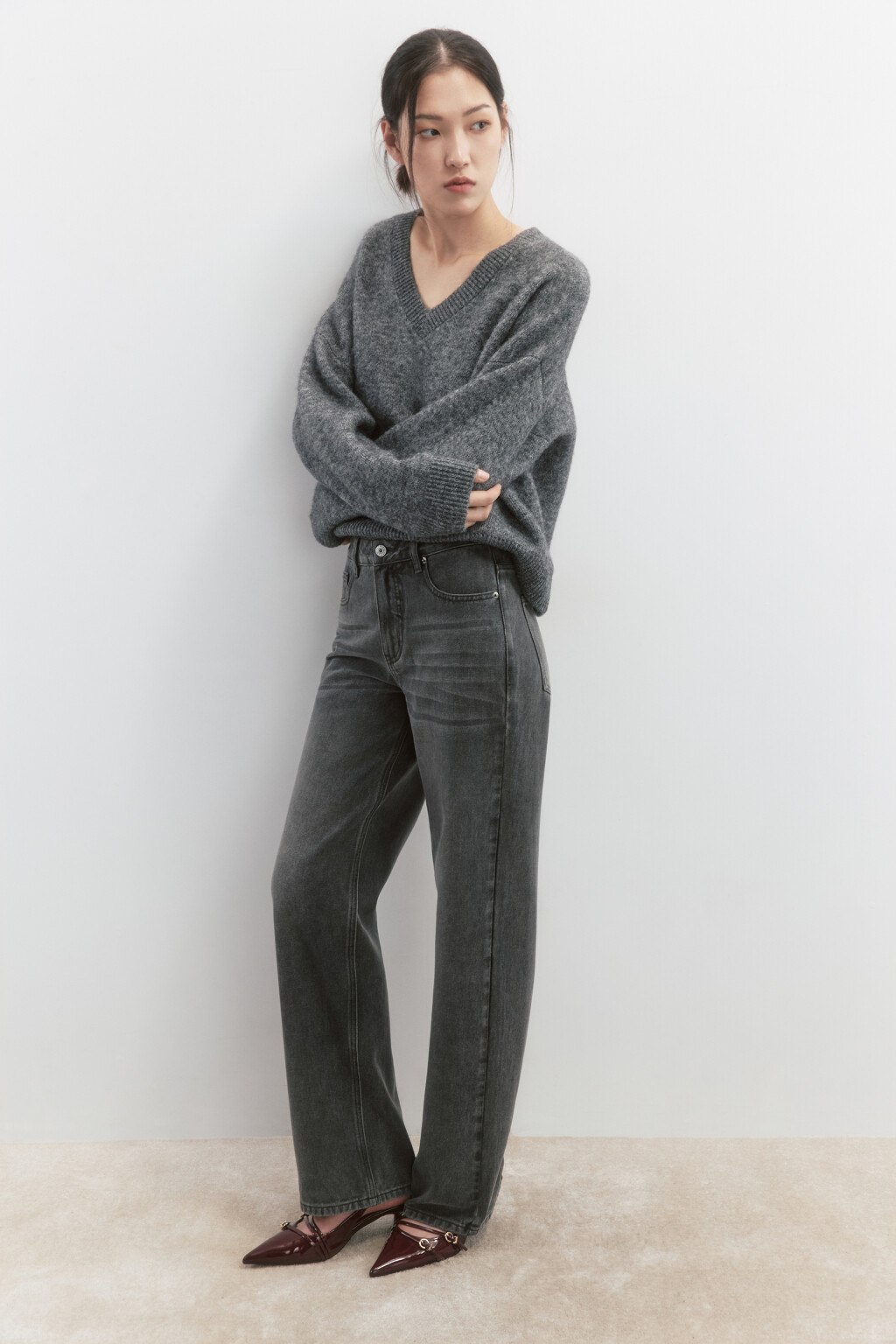 Джинсы прямые со средней посадкой - цвет серый - 1