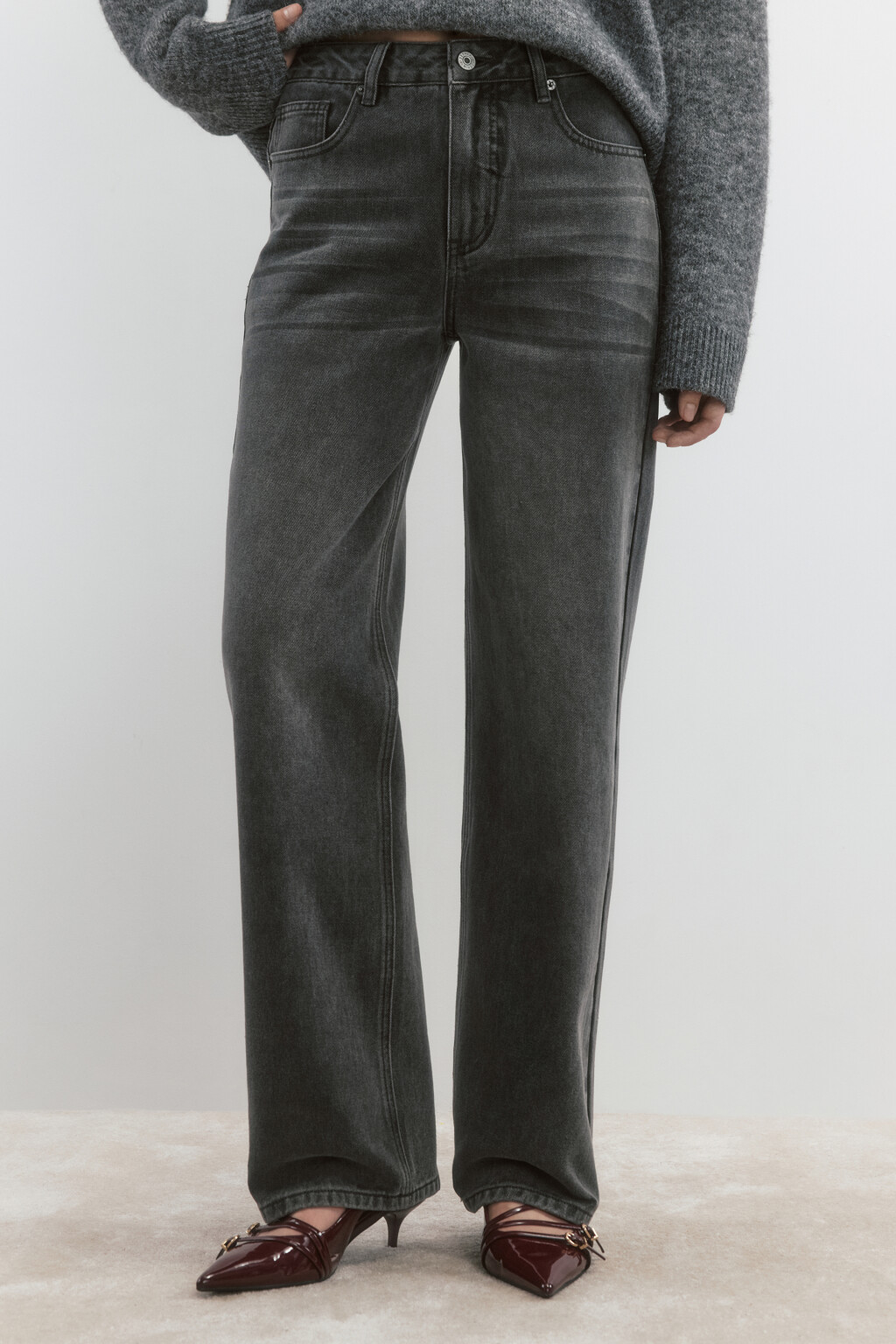 Джинсы прямые со средней посадкой - цвет серый - 2