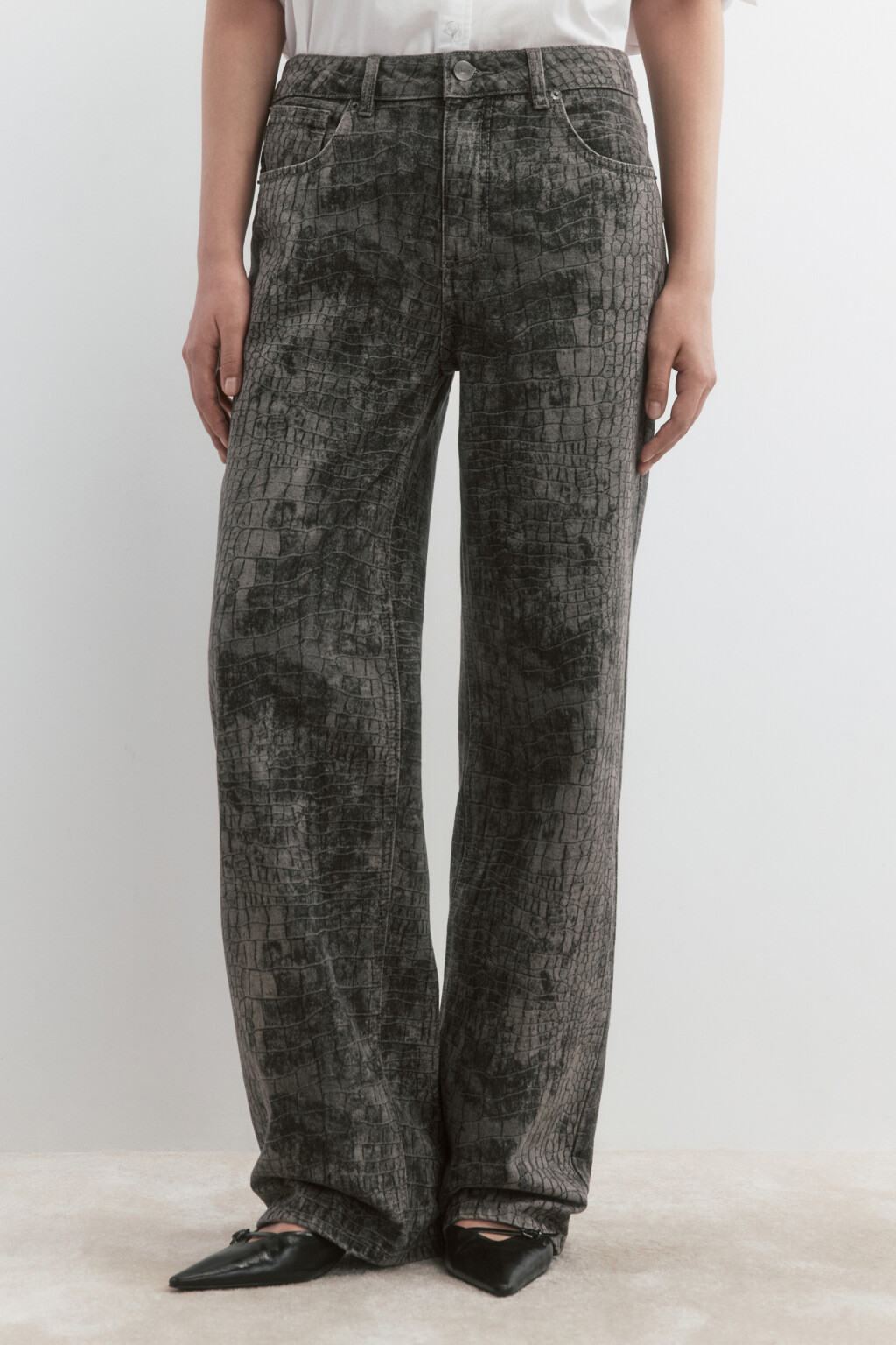 Джинсы прямые прямые с принтом - цвет темный тинт - 1