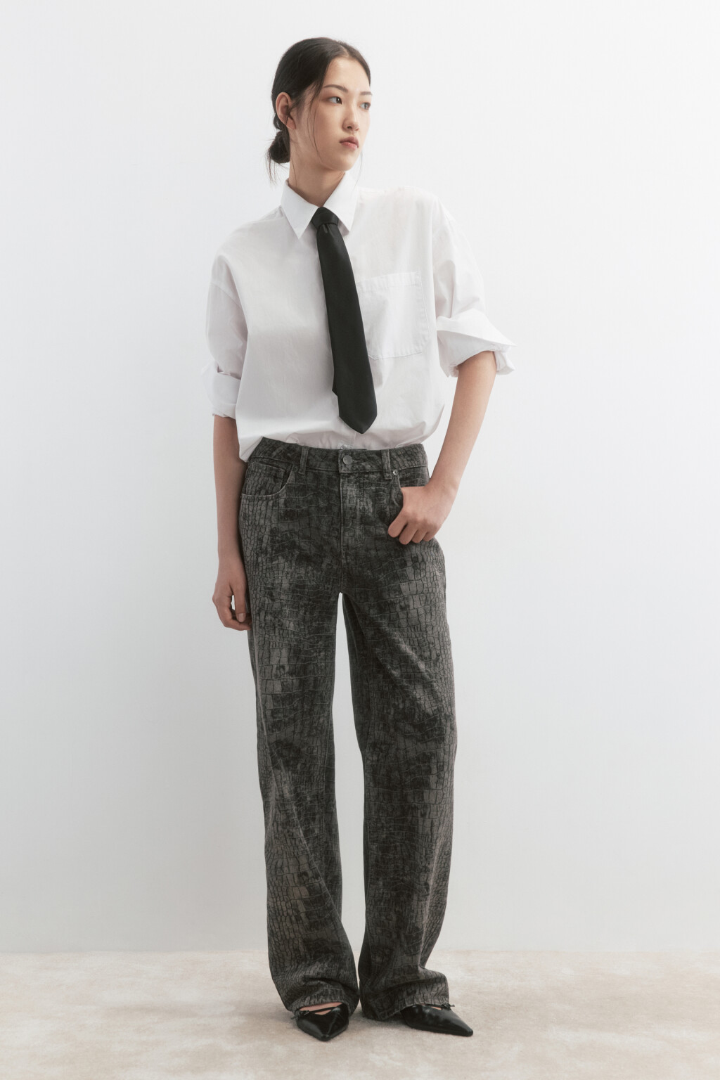 Джинсы прямые прямые с принтом - цвет темный тинт - 4