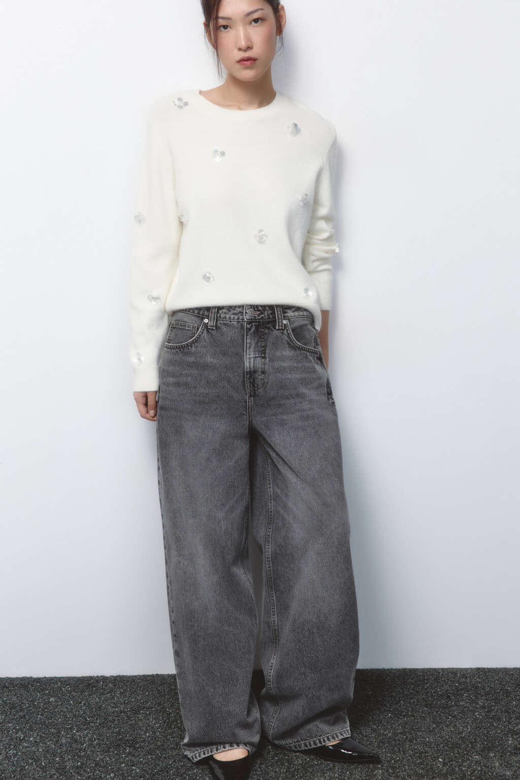 Джинсы baggy fit со средней посадкой - цвет серый - 1