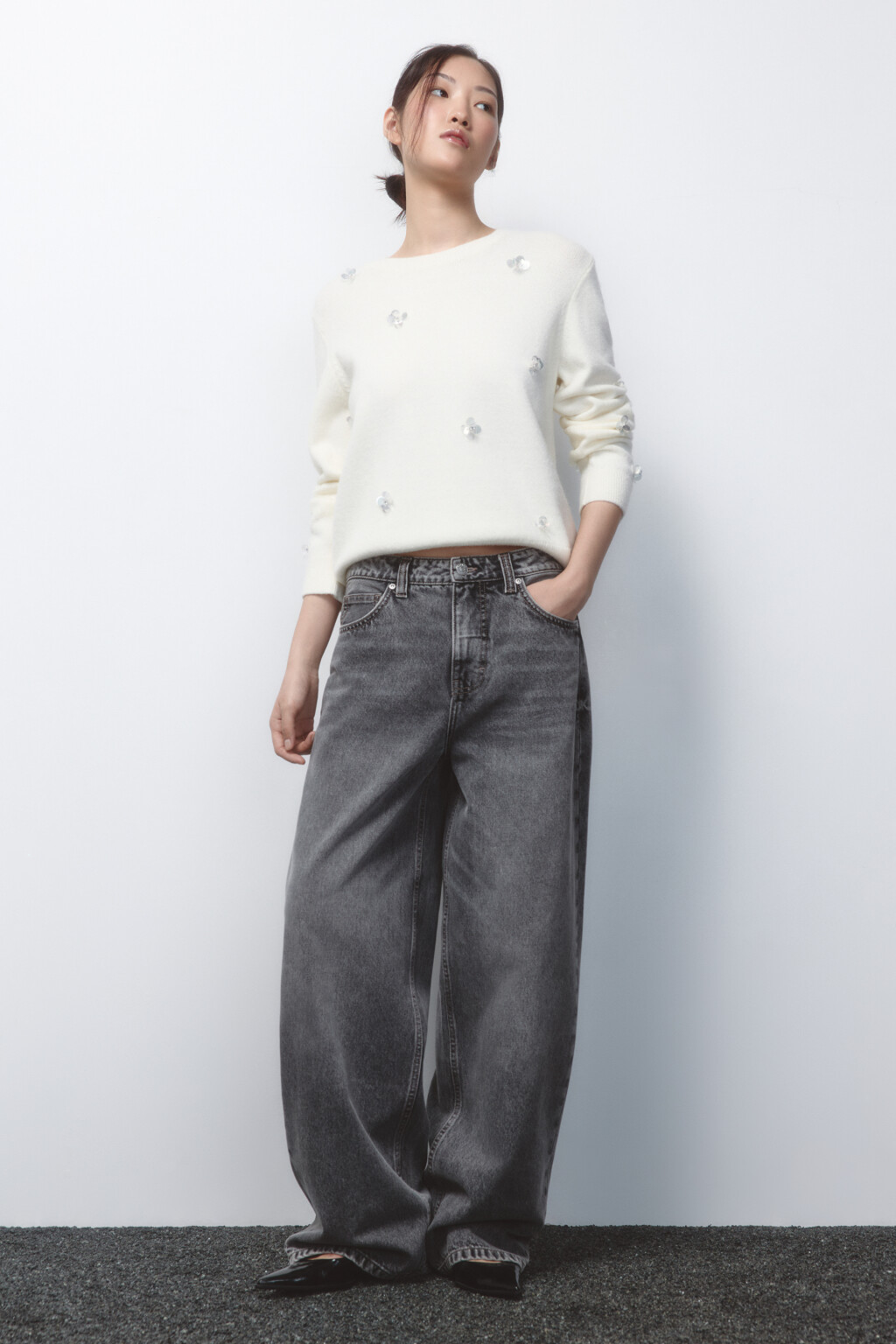 Джинсы baggy fit со средней посадкой - цвет серый - 5