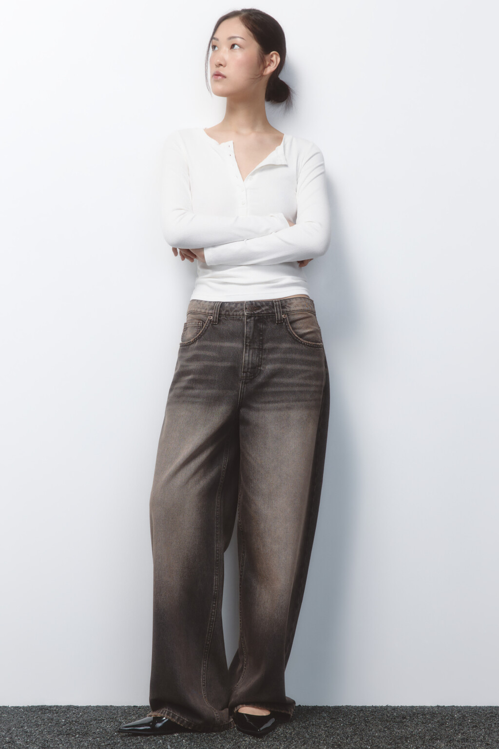 Джинсы baggy fit со средней посадкой - цвет коричневый - 1