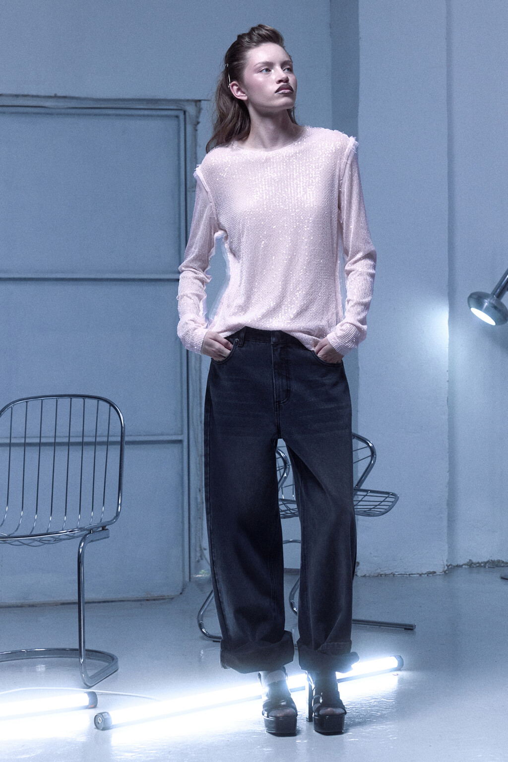 Джинсы baggy fit с эффектом масляной стирки - цвет серый - 9