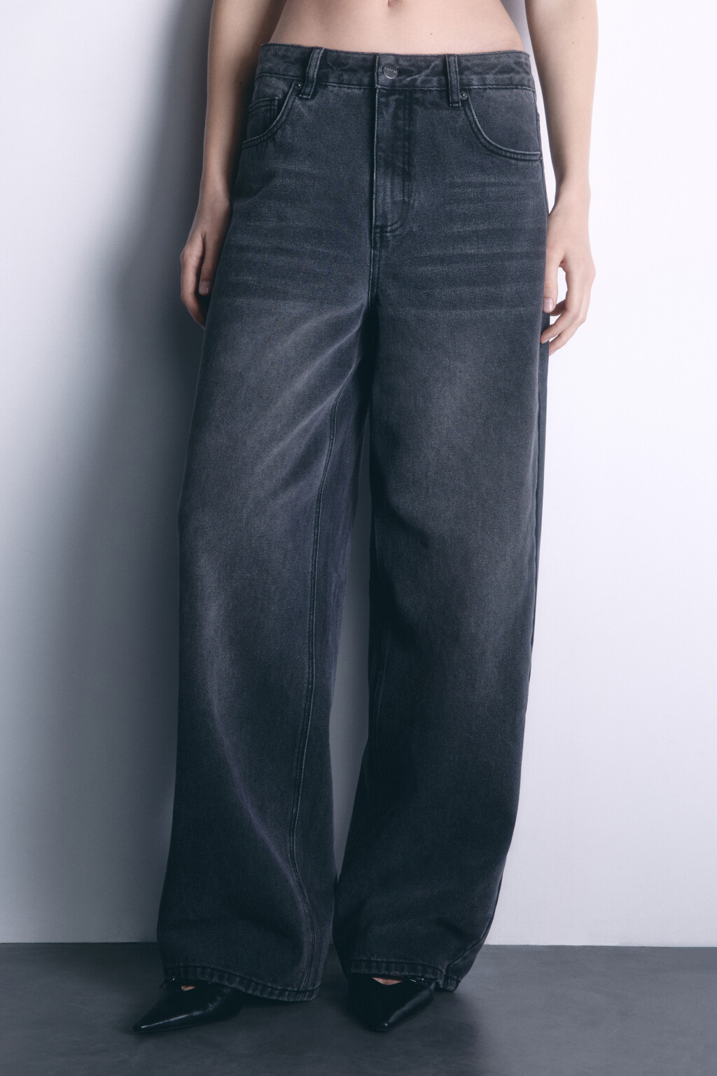 Джинсы baggy fit с эффектом масляной стирки - цвет серый - 3