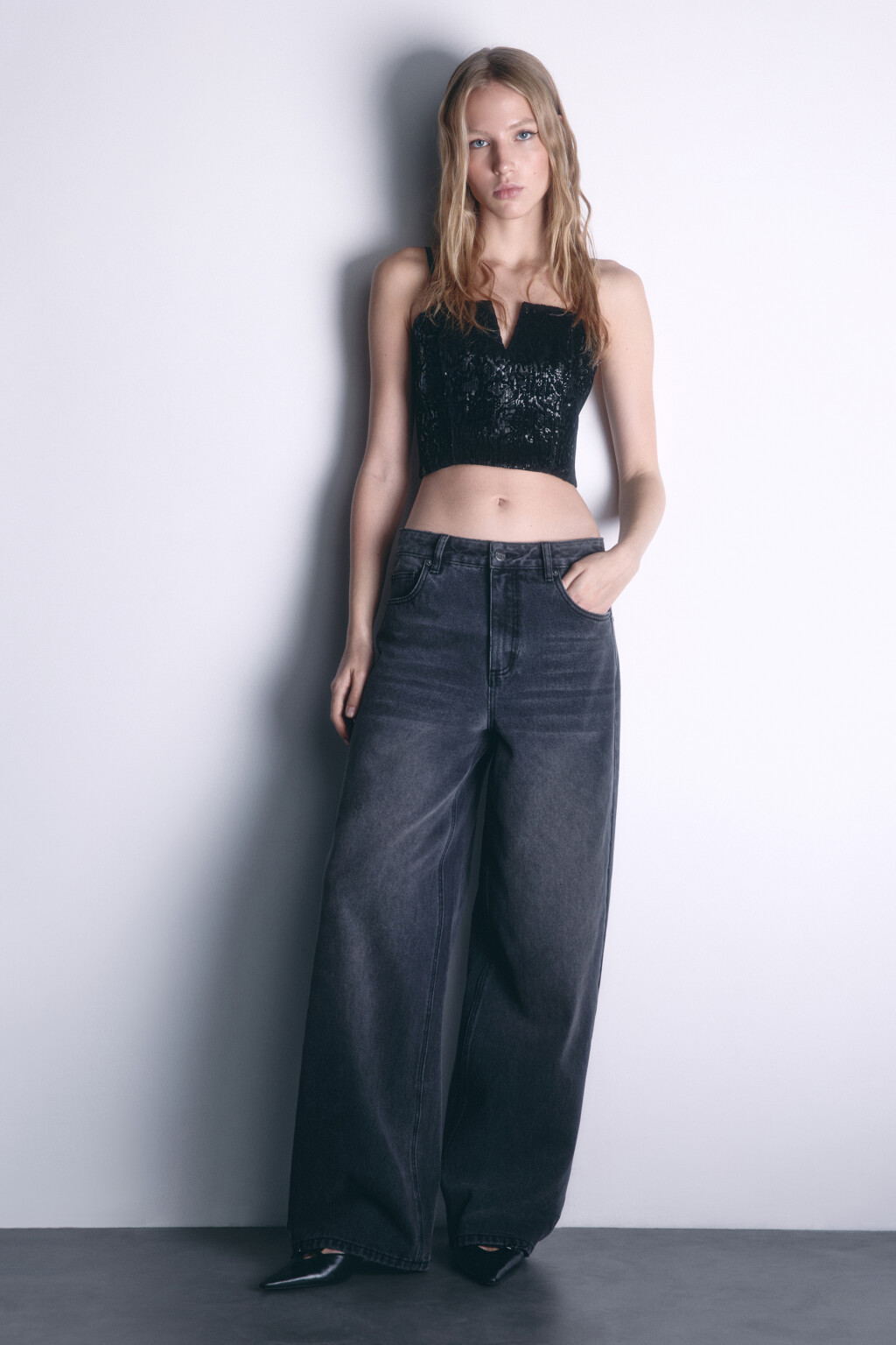 Джинсы baggy fit с эффектом масляной стирки - цвет серый - 6