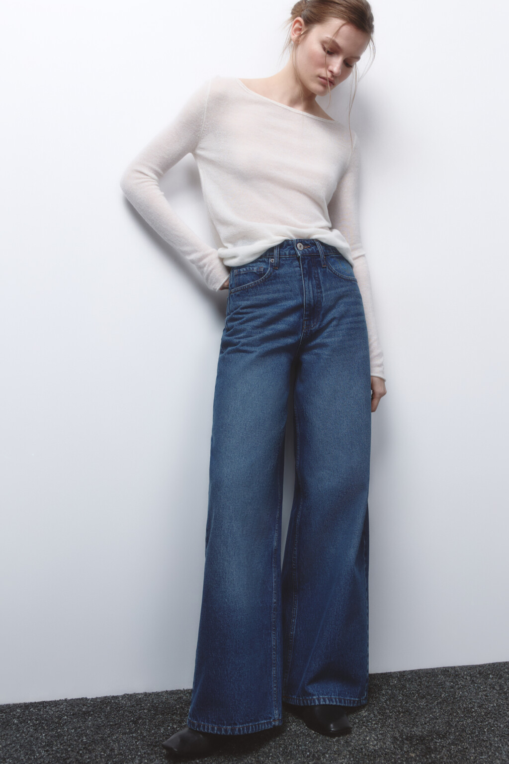 Джинсы wide leg широкие с высокой посадкой - цвет голубой - 1