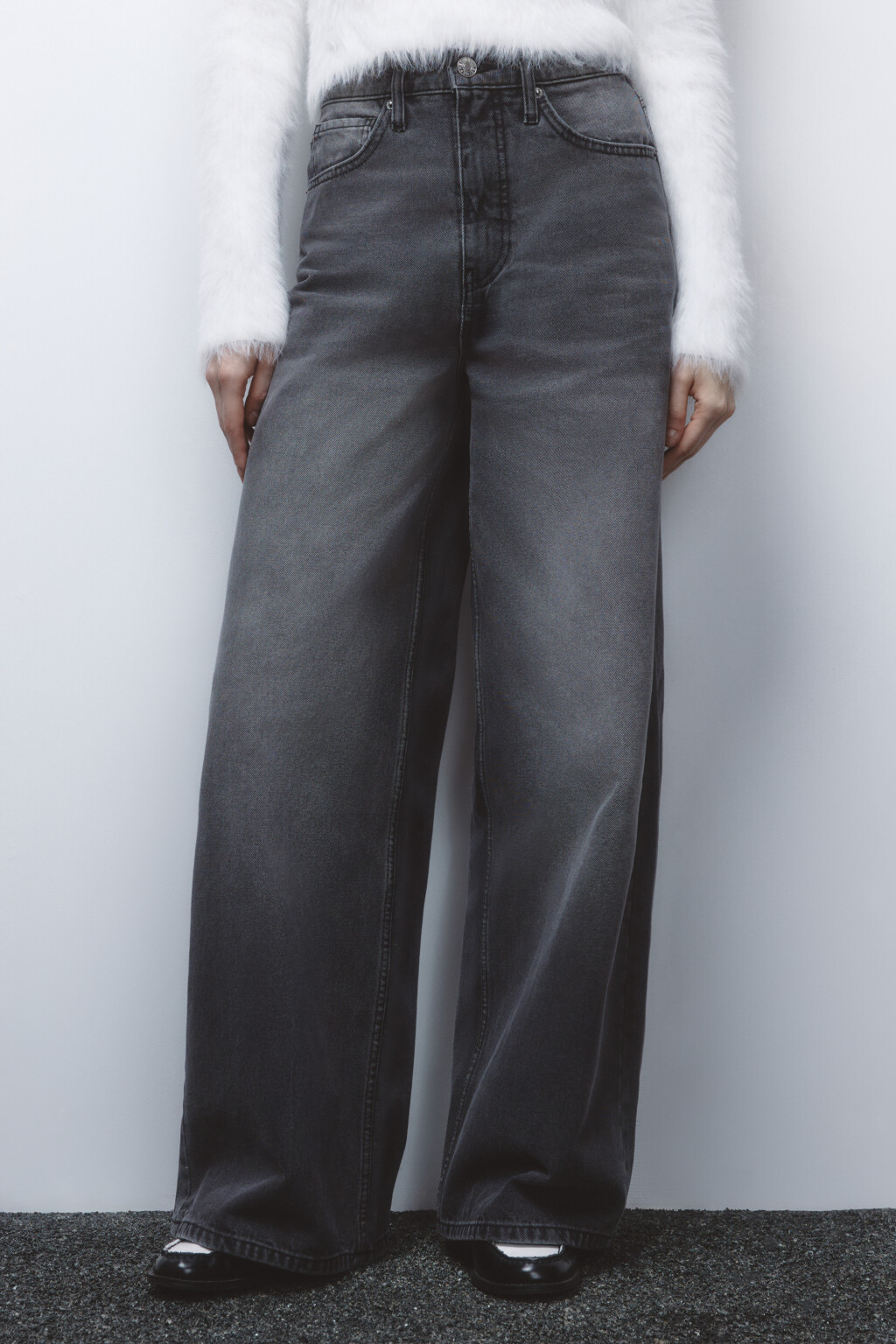 Джинсы wide leg широкие с высокой посадкой - цвет серый - 2