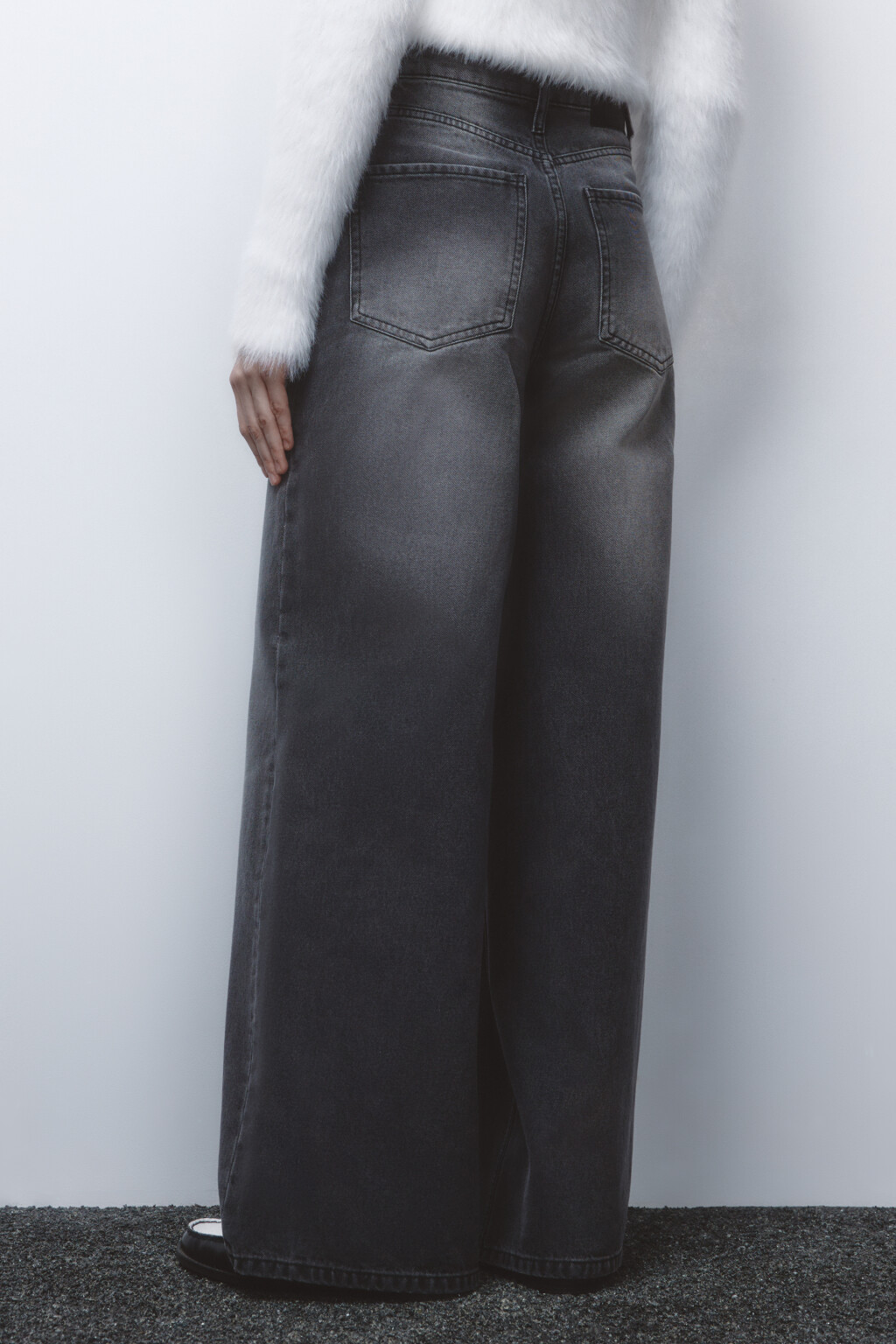 Джинсы wide leg широкие с высокой посадкой - цвет серый - 4