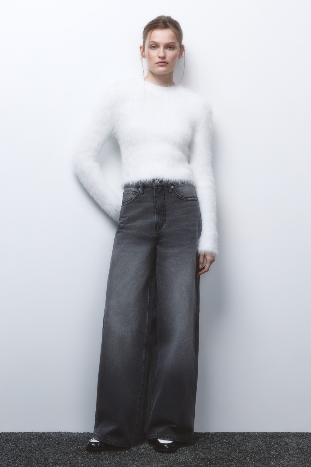 Джинсы wide leg широкие с высокой посадкой - цвет серый - 5