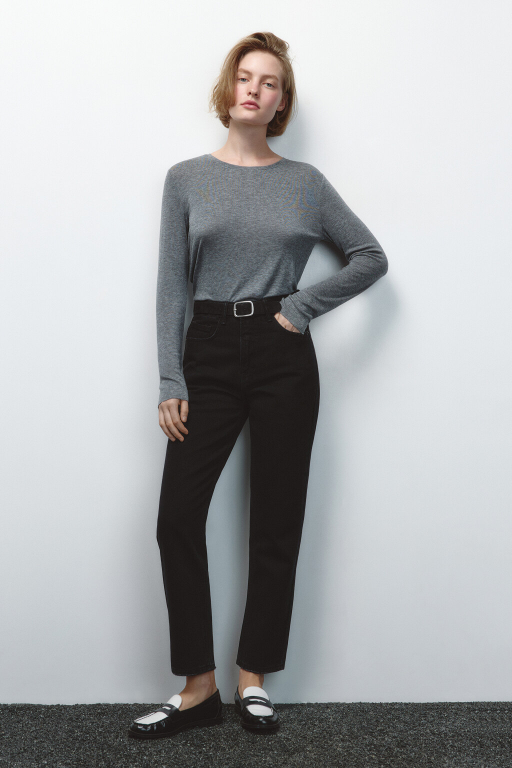 Джинсы mom с высокой посадкой и ремнем - цвет черный - 1