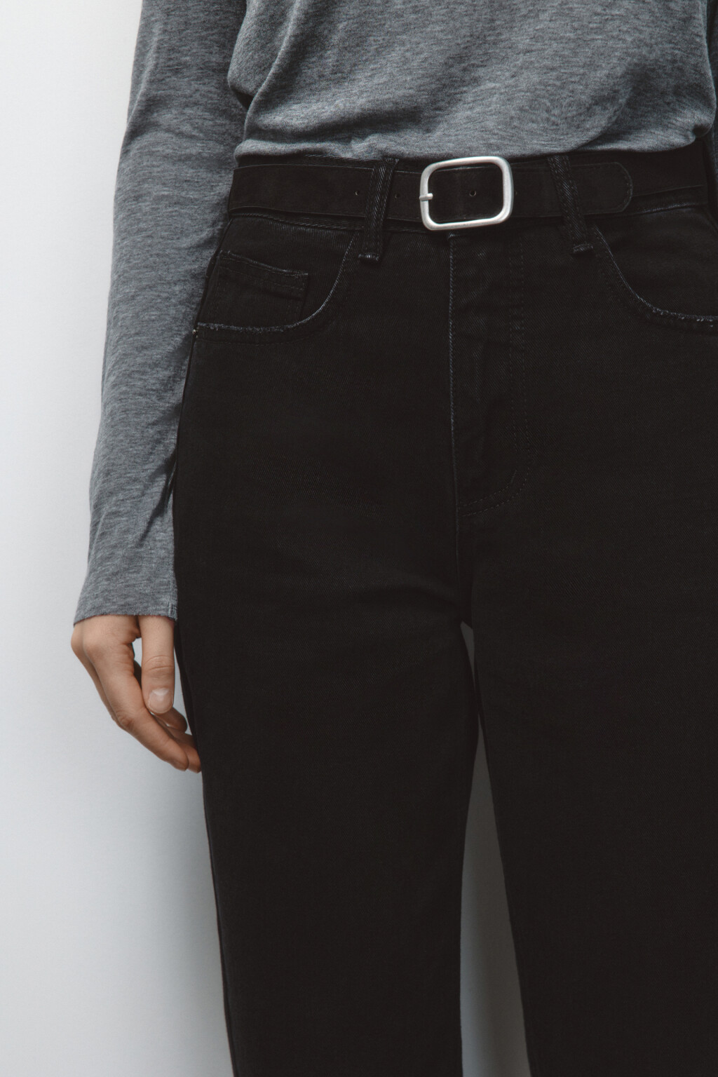 Джинсы mom с высокой посадкой и ремнем - цвет черный - 5