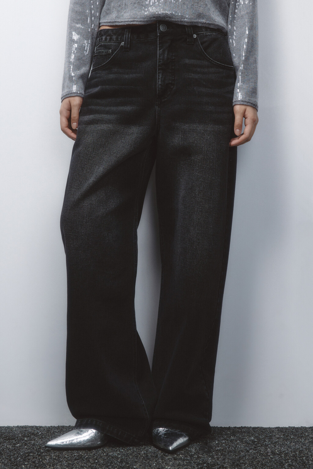 Джинсы широкие с высокой посадкой - цвет черный - 2