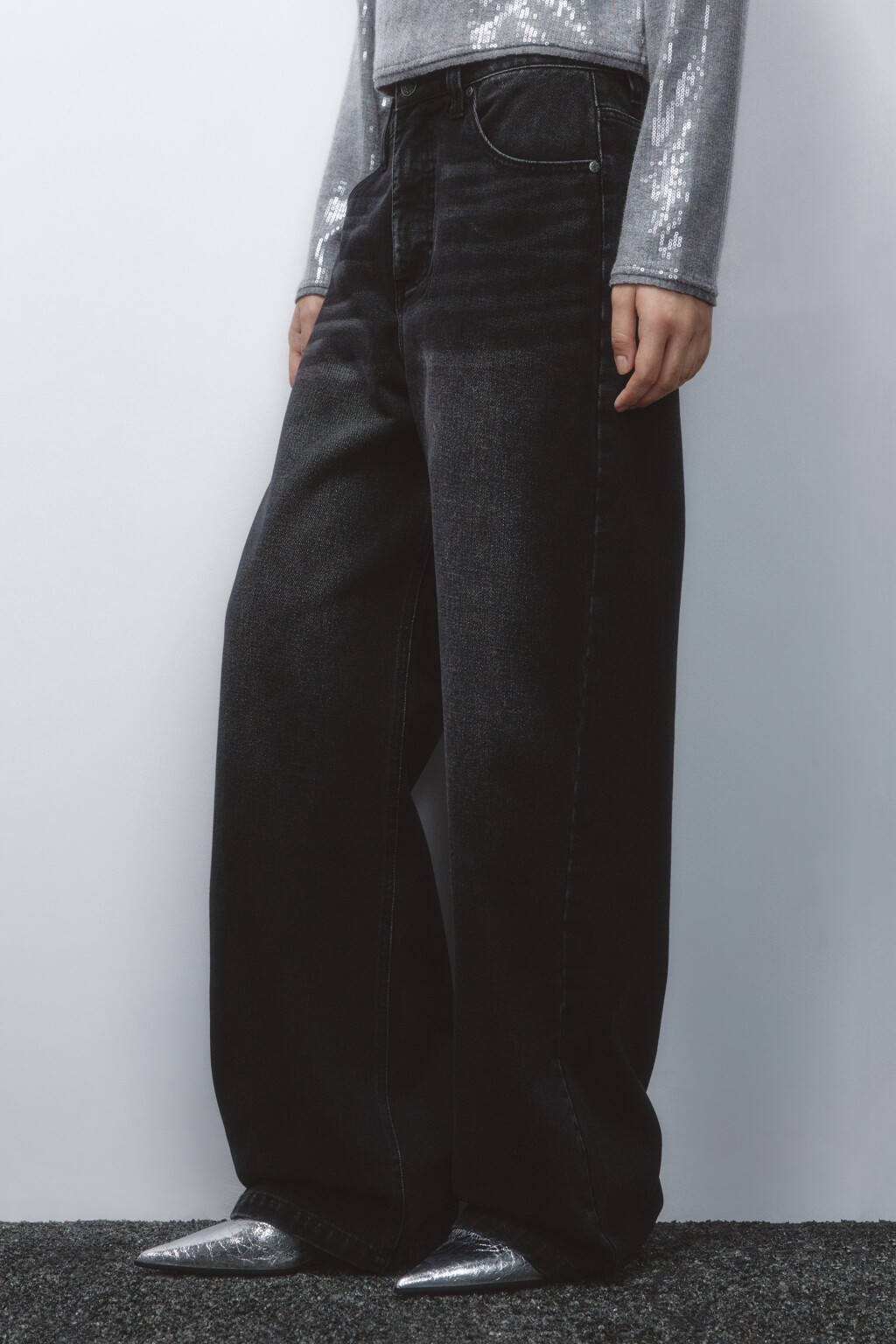 Джинсы широкие с высокой посадкой - цвет черный - 3