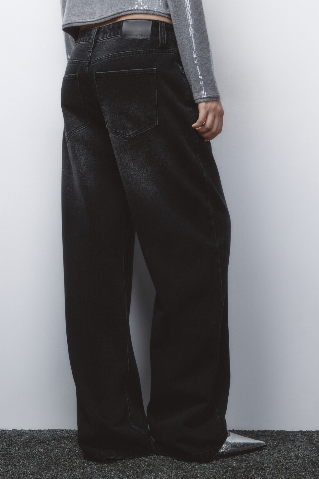 Джинсы широкие с высокой посадкой - цвет черный - 4