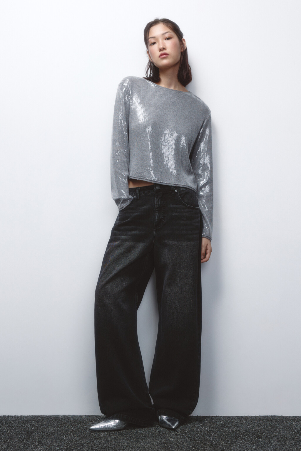 Джинсы широкие с высокой посадкой - цвет черный - 5