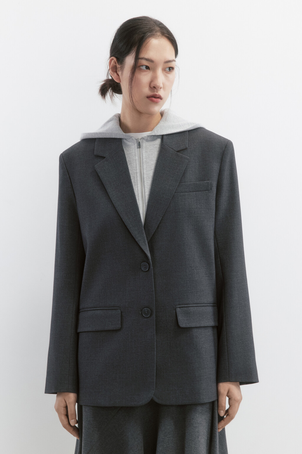 Пиджак oversize с имитацией худи с капюшоном - цвет серый - 2
