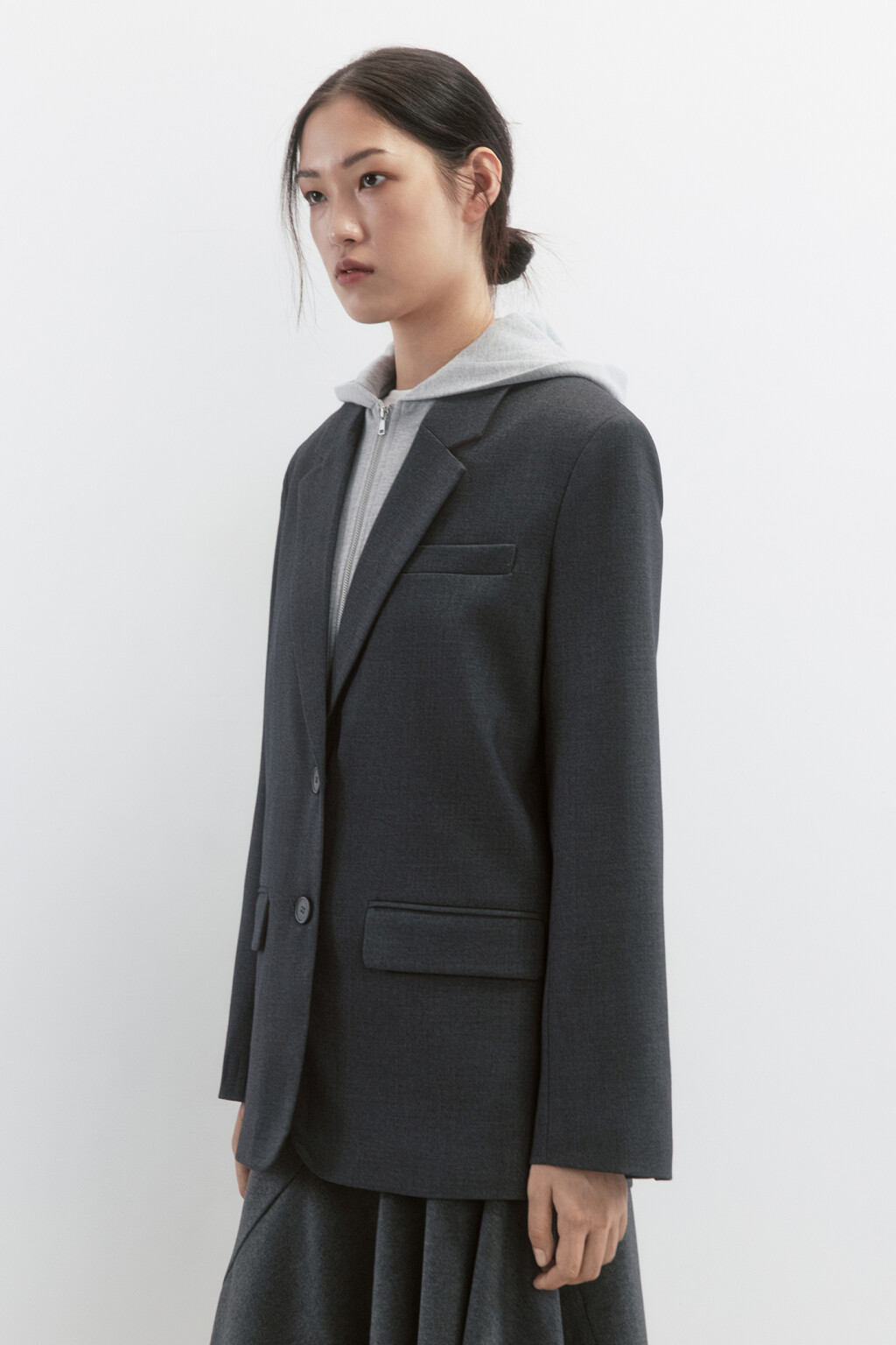 Пиджак oversize с имитацией худи с капюшоном - цвет серый - 3