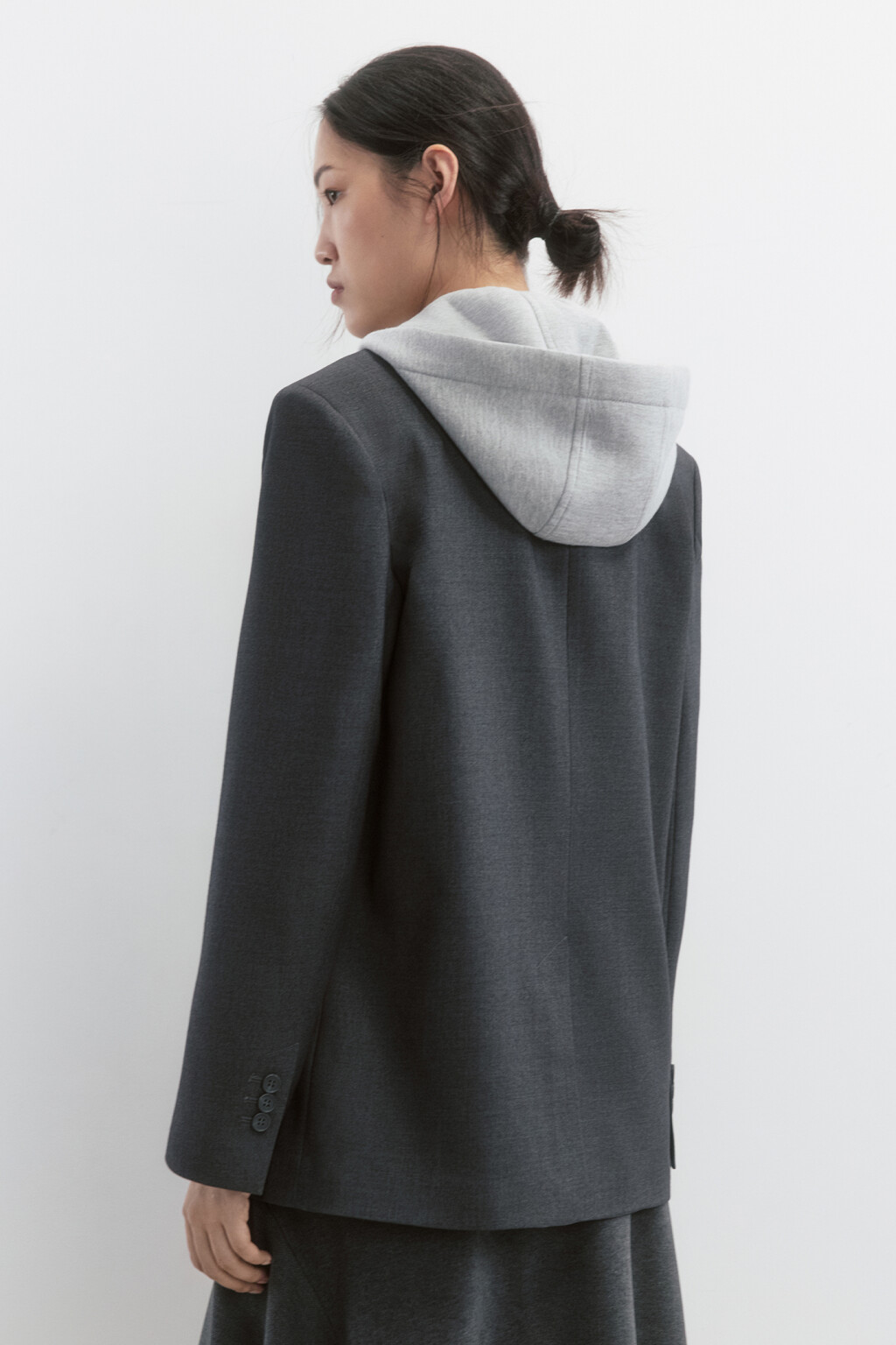 Пиджак oversize с имитацией худи с капюшоном - цвет серый - 4