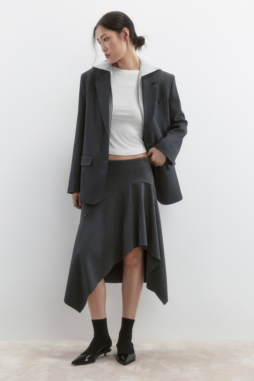 Пиджак oversize с имитацией худи с капюшоном - цвет серый - 5