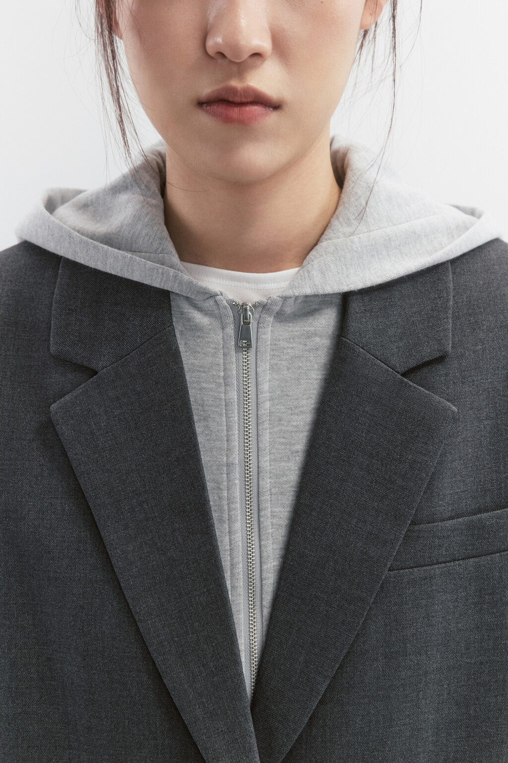 Пиджак oversize с имитацией худи с капюшоном - цвет серый - 6