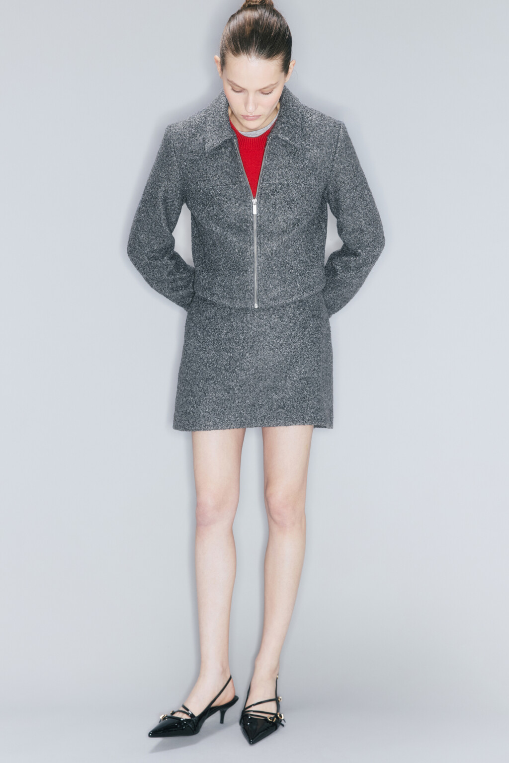 Жакет укороченный из ткани букле - цвет серый - 2