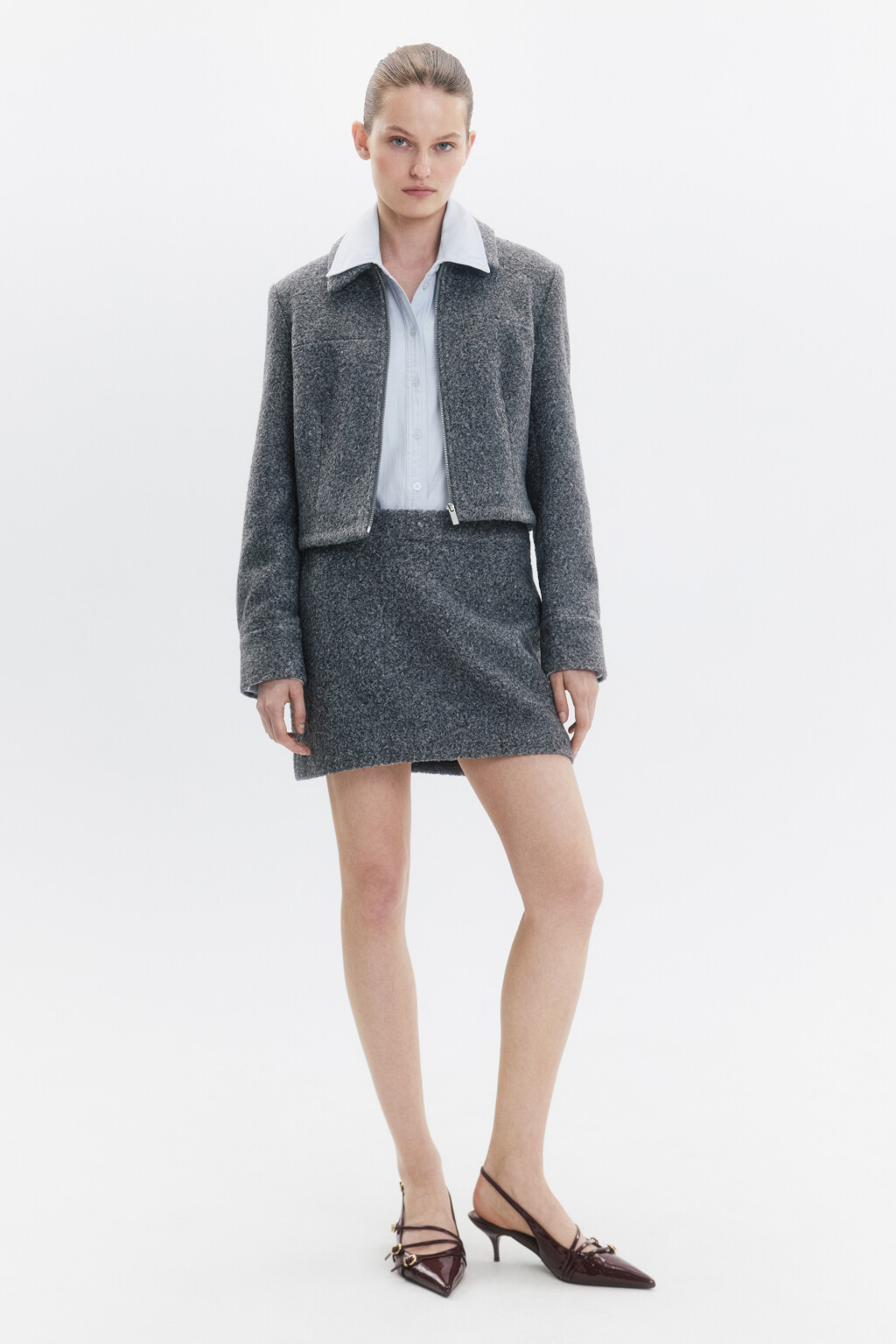 Жакет укороченный из ткани букле - цвет серый - 9