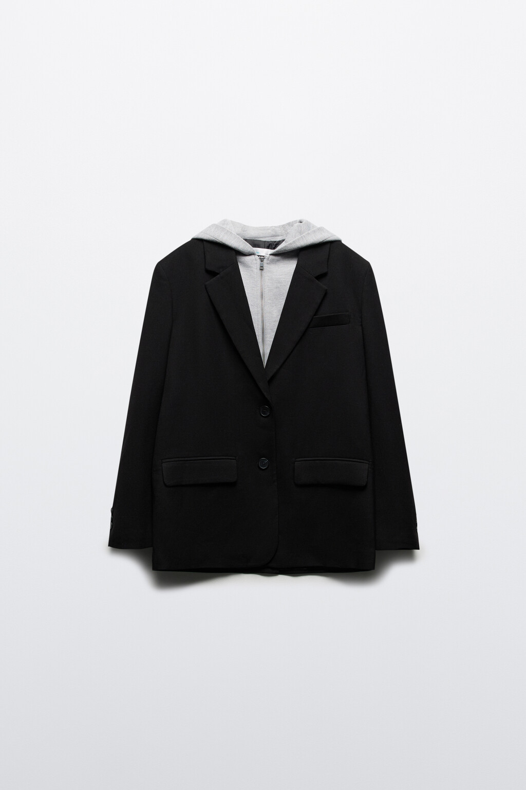 Пиджак однобортный с имитацией худи с капюшоном - цвет черный - 10