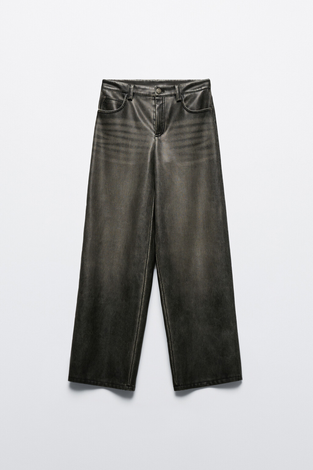 Брюки широкие из стираной искусственной кожи - цвет серый - 9