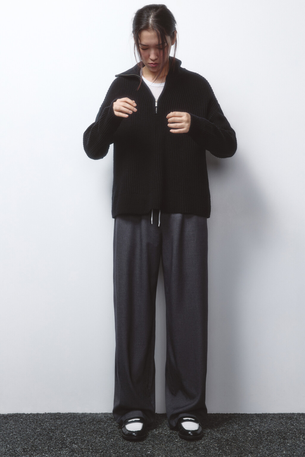 Брюки широкие костюмные с двойным поясом - цвет серый - 2