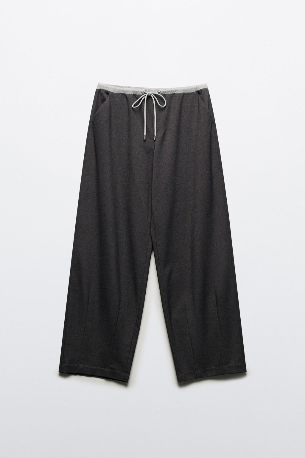 Брюки широкие костюмные с двойным поясом - цвет серый - 8