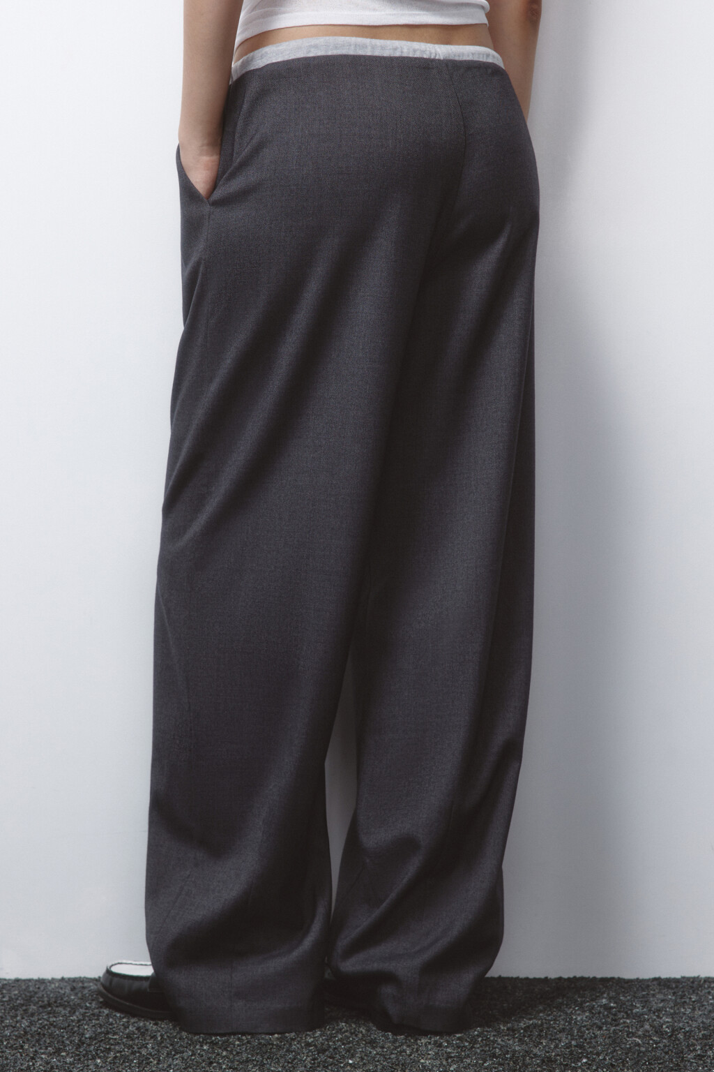 Брюки широкие костюмные с двойным поясом - цвет серый - 4