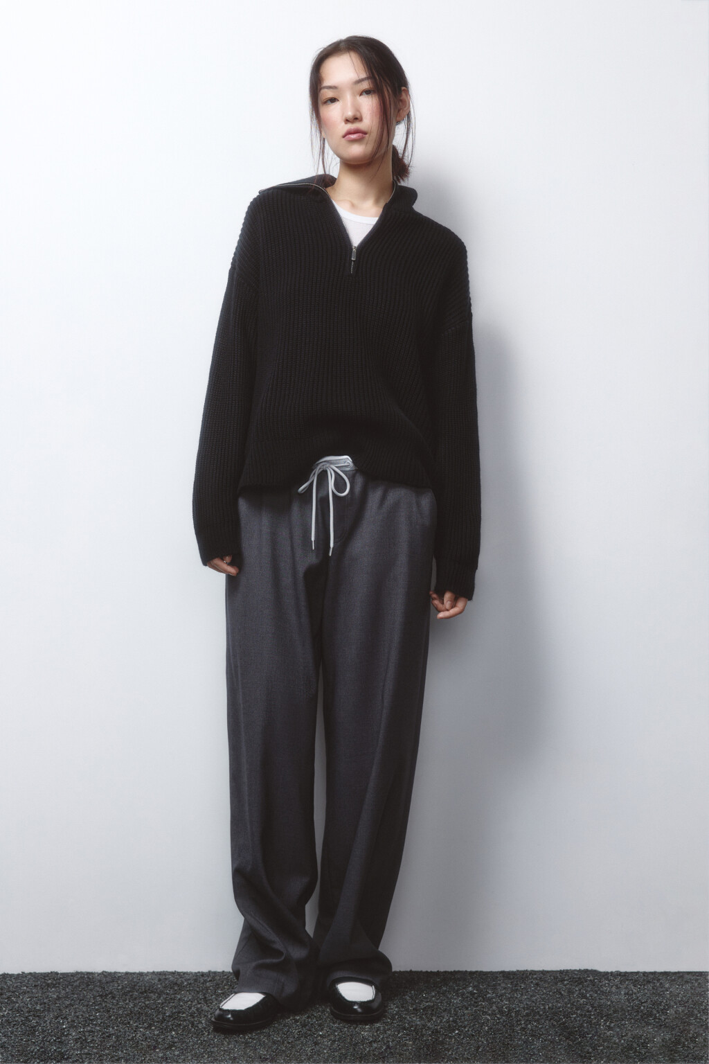 Брюки широкие костюмные с двойным поясом - цвет серый - 5