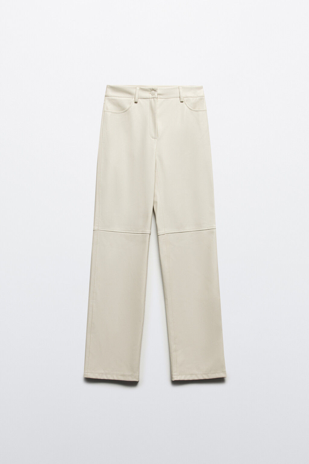 Брюки прямые из искусственной кожи - цвет молочный - 8