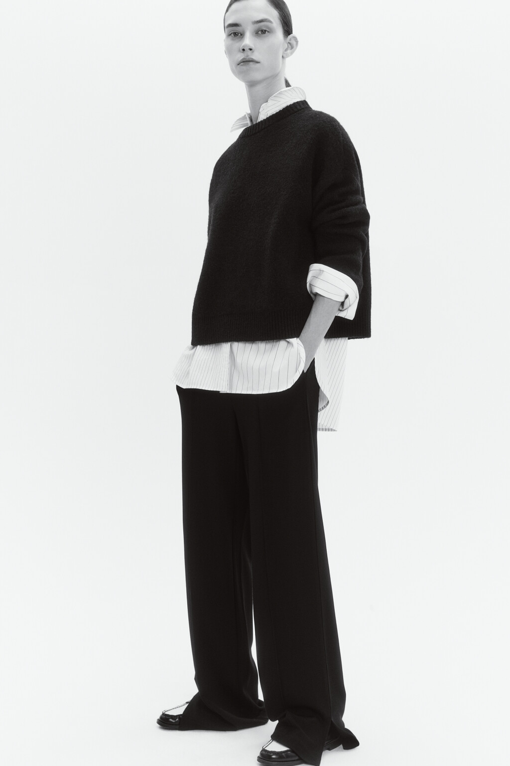 Брюки костюмные из эластичной ткани - цвет черный - 6