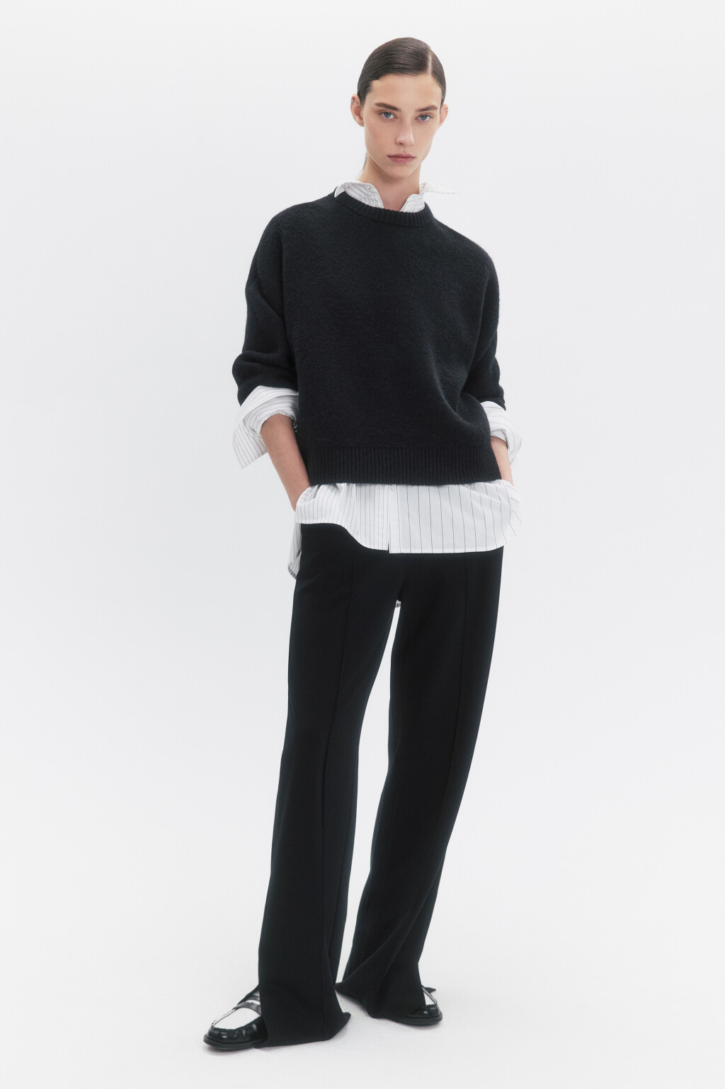 Брюки костюмные из эластичной ткани - цвет черный - 4